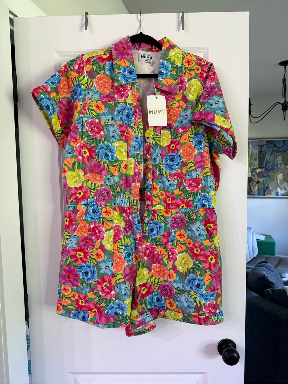 Show Me Your Mumu Floral Short-Sleeve Romper — Pink, Blue, Yellow, Green, Orange